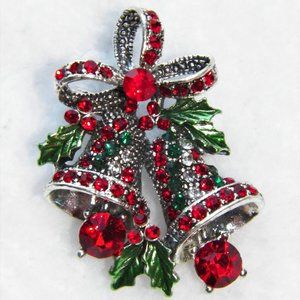 BEST SELLER Christmas Bells Brooch Silver Articulating Pin
